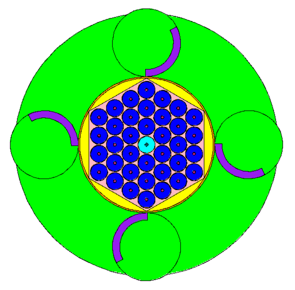 STARTR MCNP radial reactor geometry with control drums at cold critical position