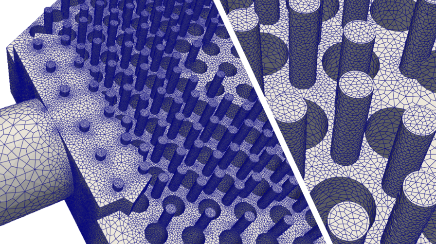 The hexahedral mesh of HTTF lower plenum from the tet-to-hex conversion.
