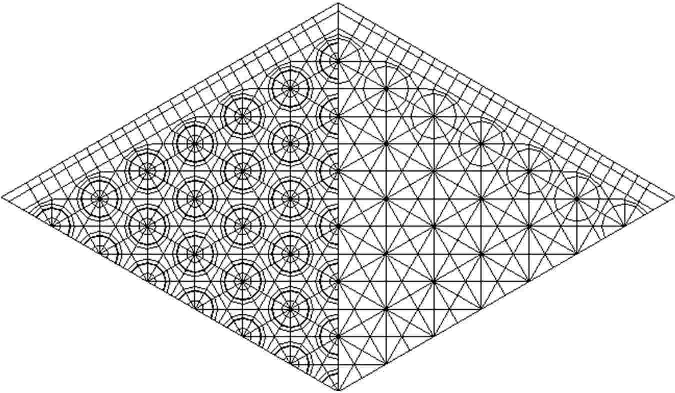 Radial cross section view of (Left) fine mesh and (Right) coarse mesh