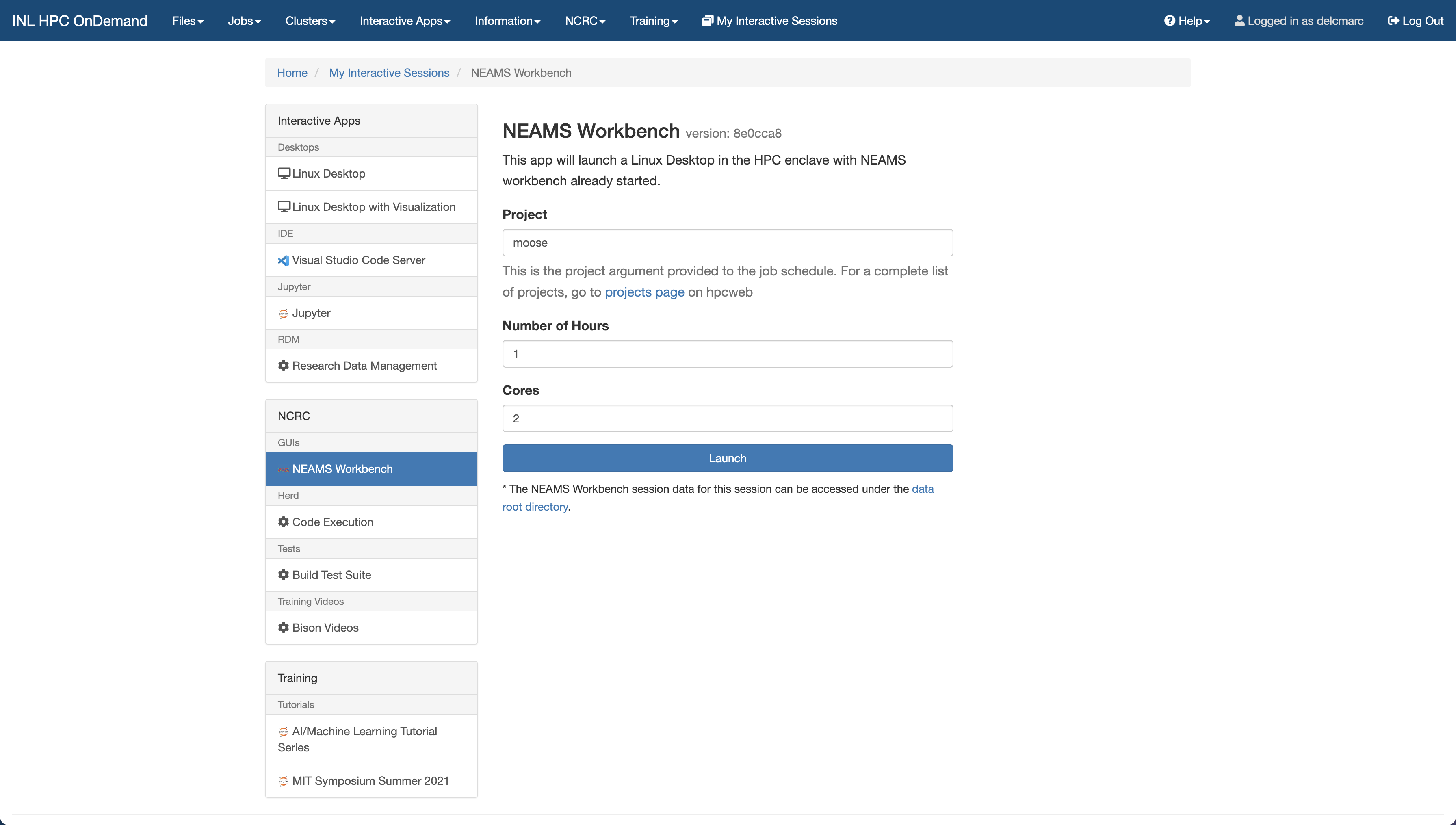 Create a NEAMS Workbench session on Sawtooth.