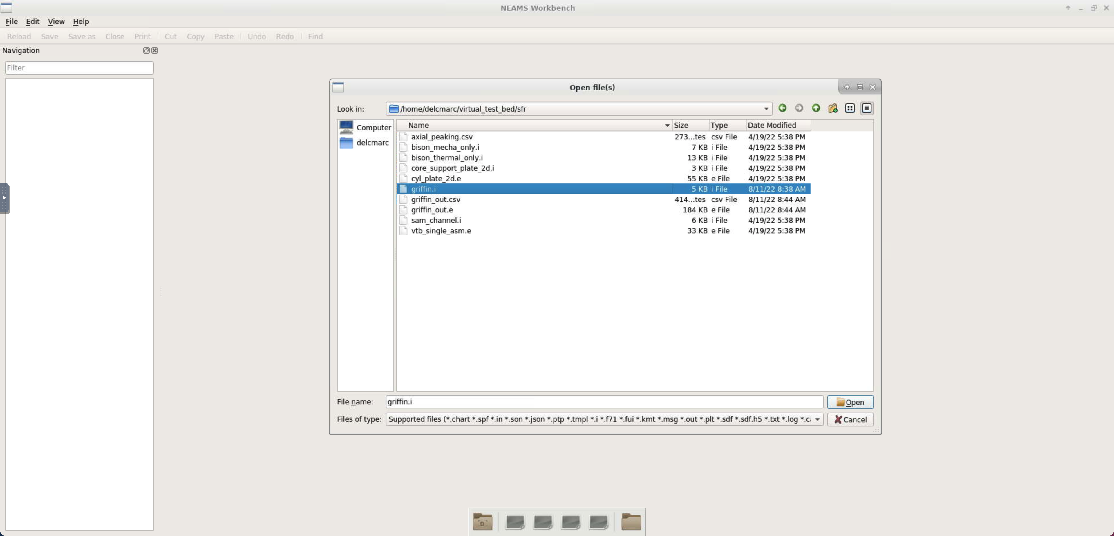 Open *griffin.i* input file with the NEAMS Workbench.