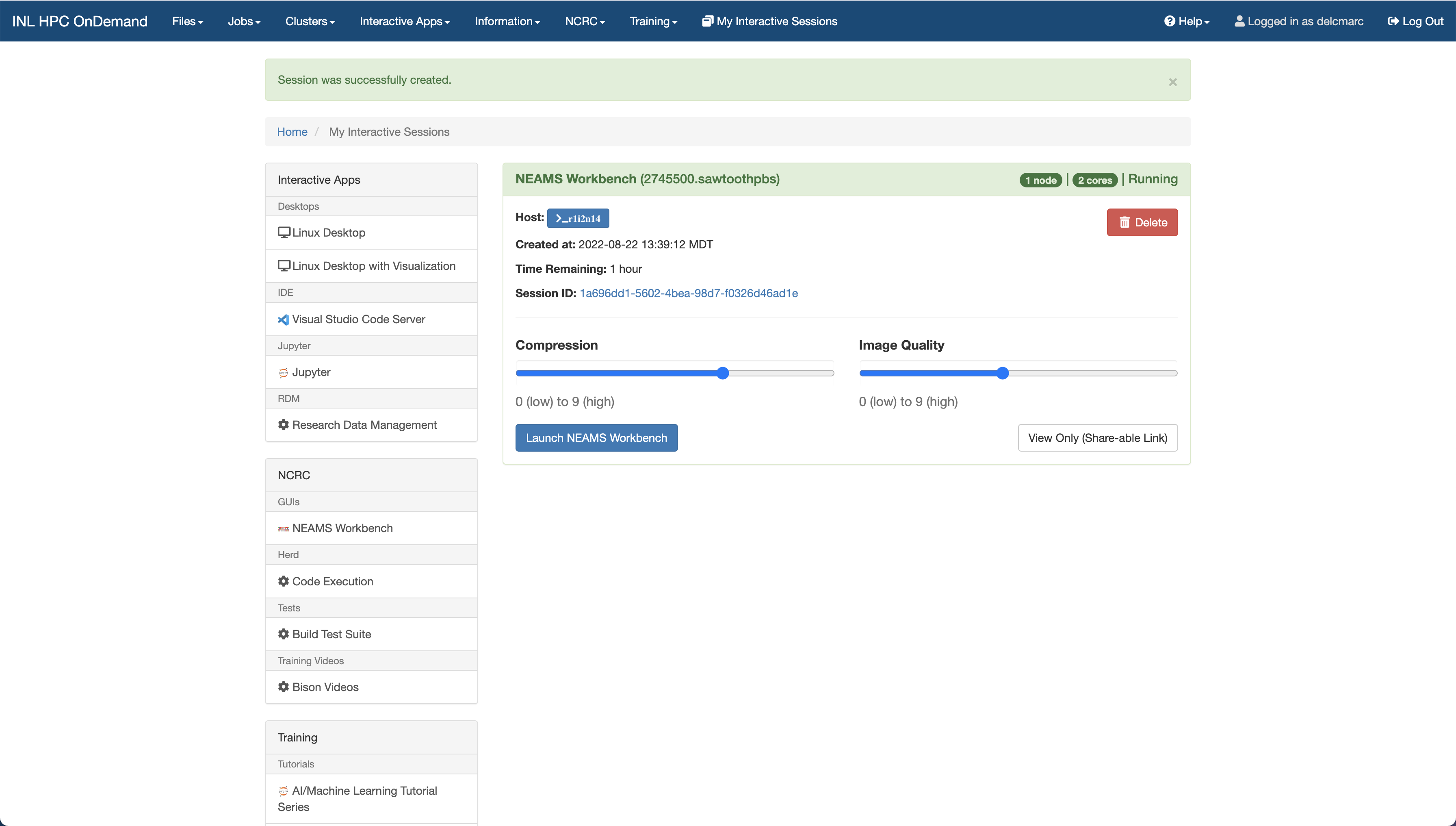 Launch NEAMS Workbench session on Sawtooth.