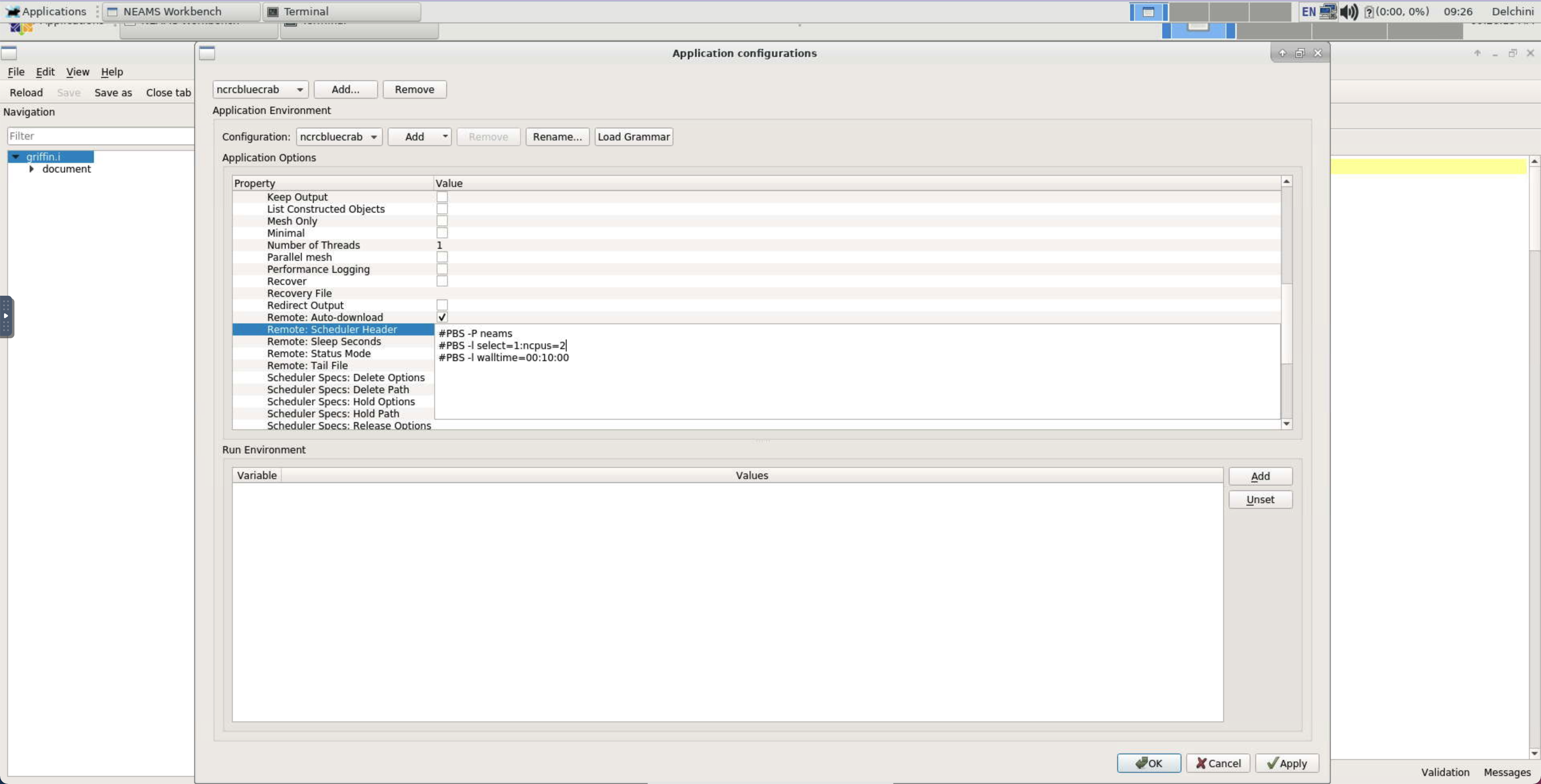 Editing PBS options with the NEAMS Workbench GUI.