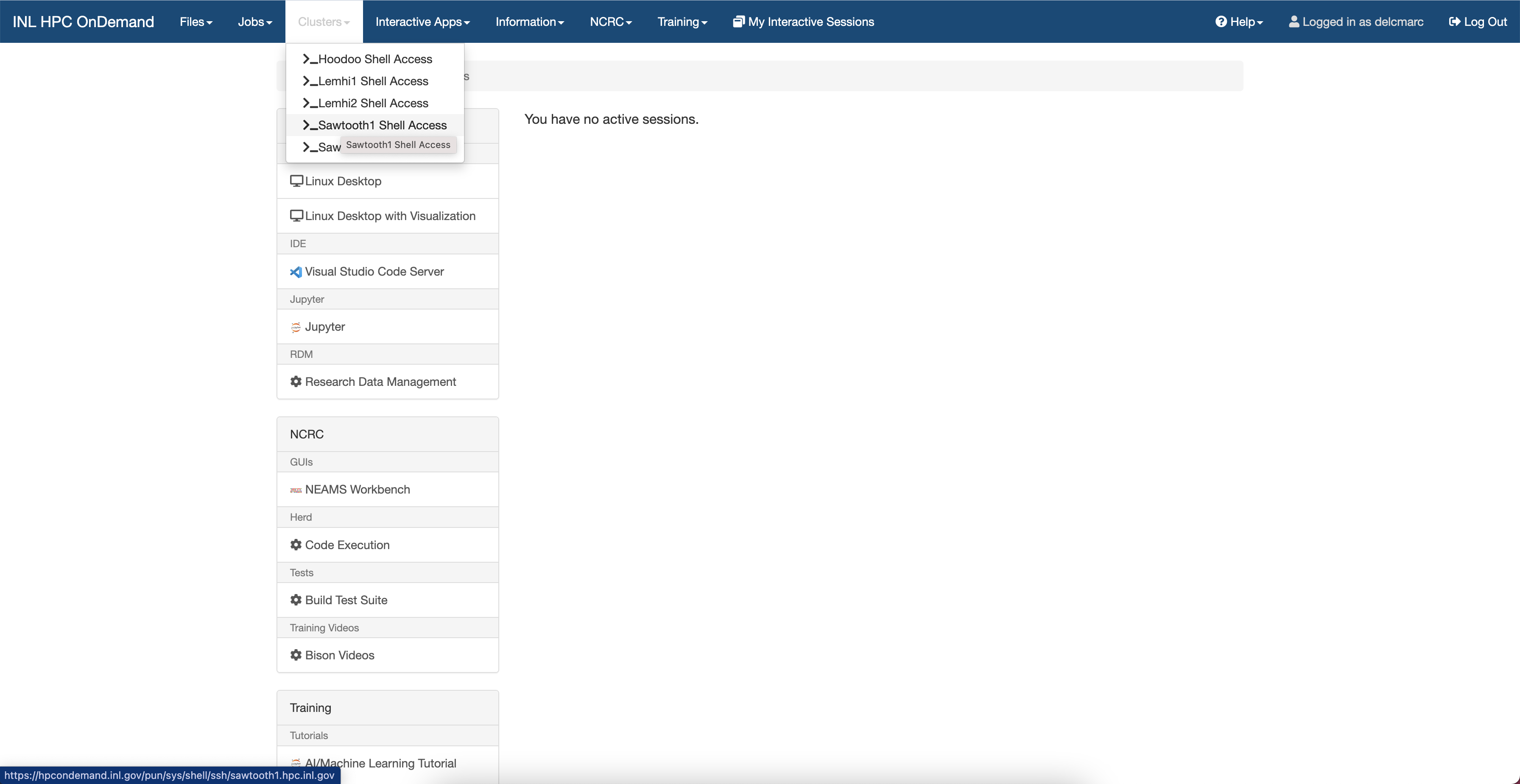 Accessing Sawtooth terminal on the INL HPC OnDemand website.