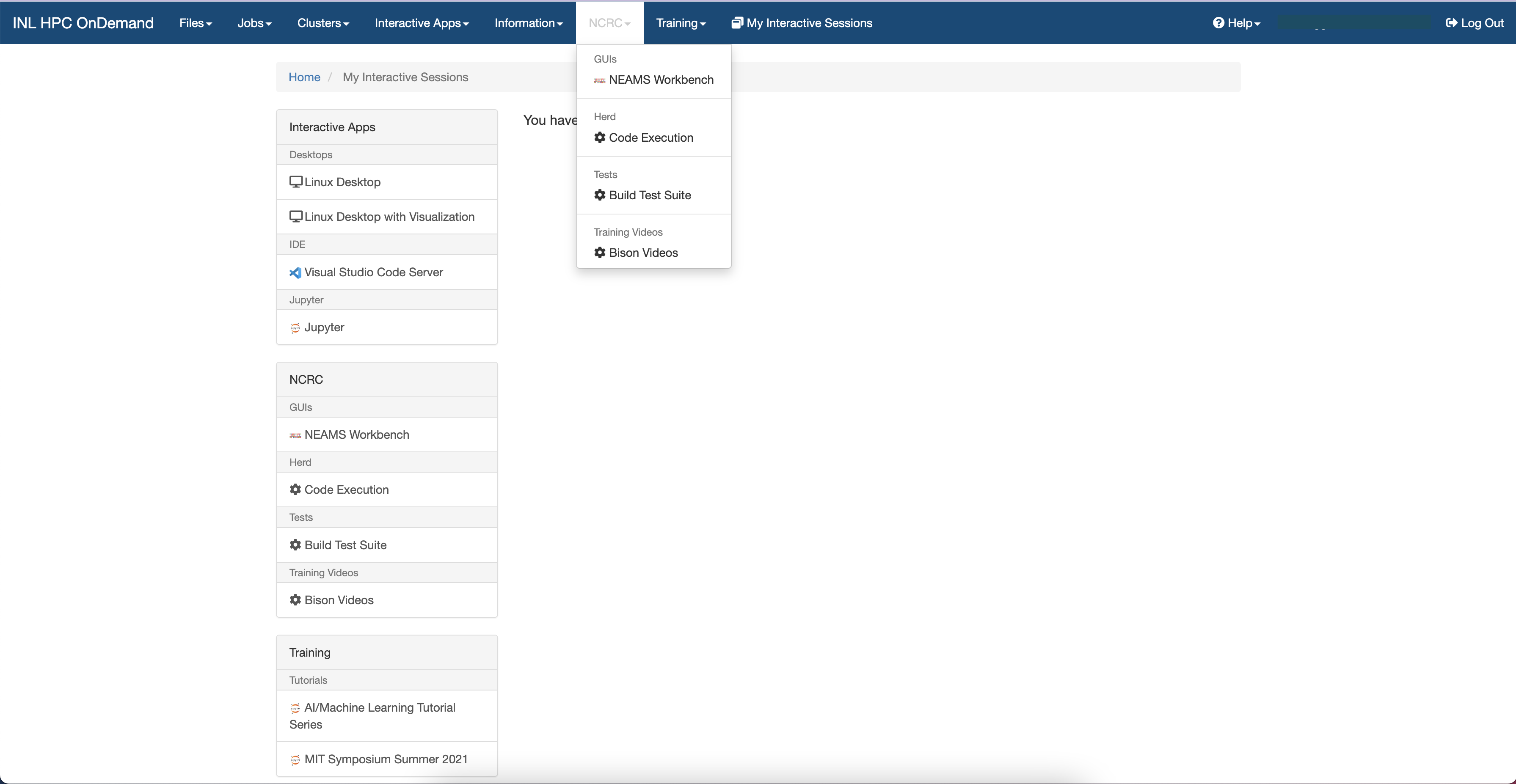 Accessing the NEAMS Workbench GUI on the INL HPC OnDemand website.