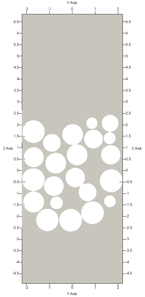 A cross section of the fluid domain for the 67 pebble geometry.