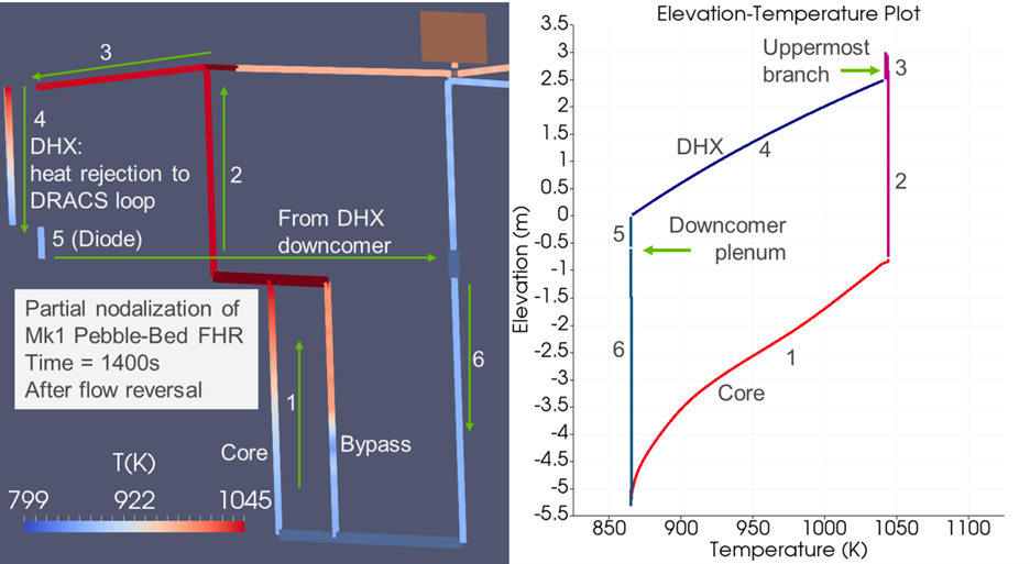 Coolant temperature during loss of forced flow transient (at t = 1400s).